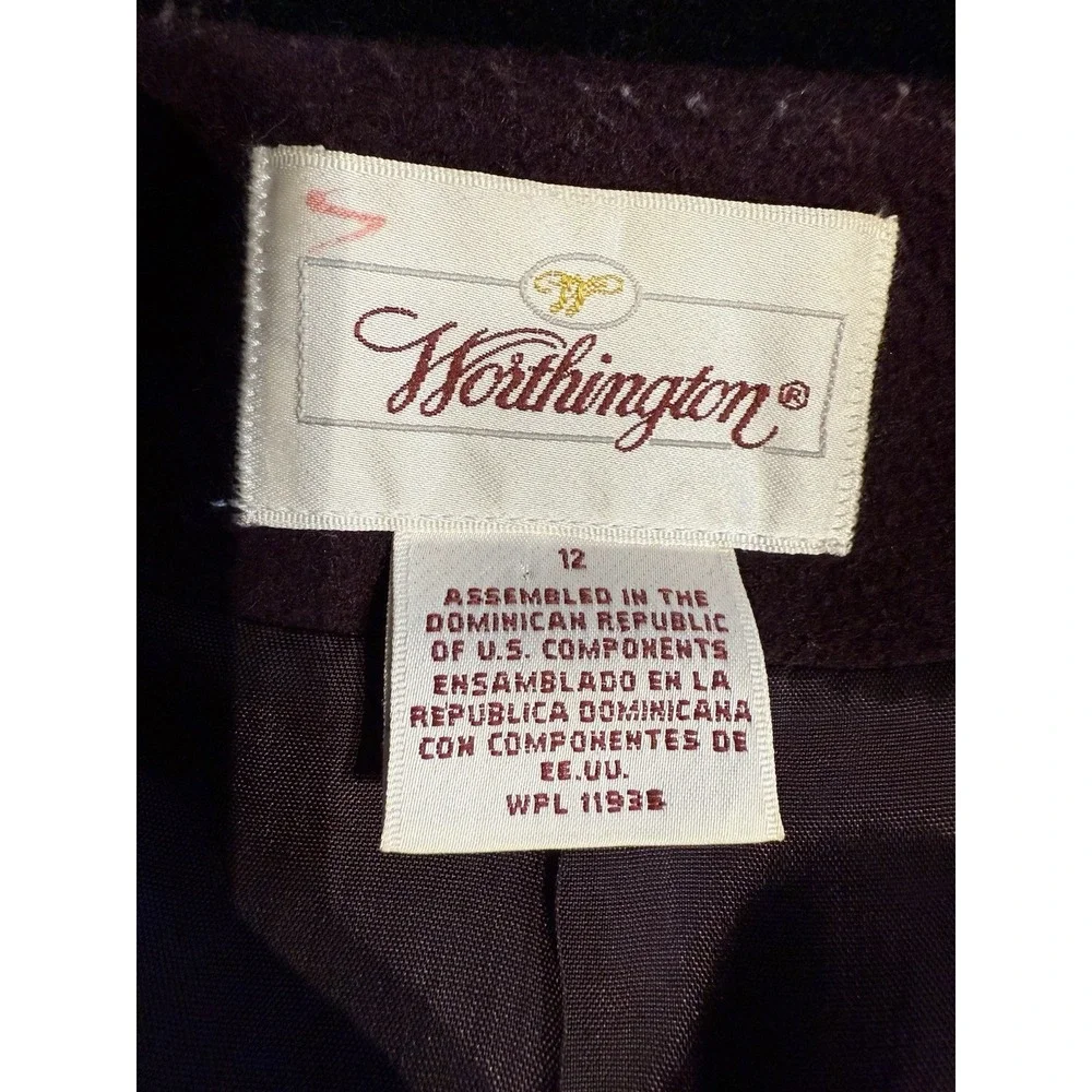 Vintage Worthington Wool Coat Purple Long Overcoat Women's 12 3 Button Lined EUC